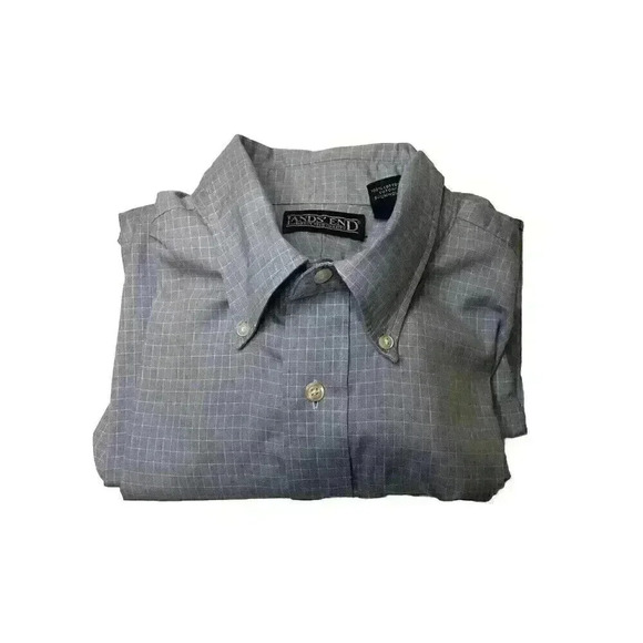Lands End Direct Merchants Mens 16-32 Dress Shirt Blue White Window Pane L/S - Picture 2 of 6